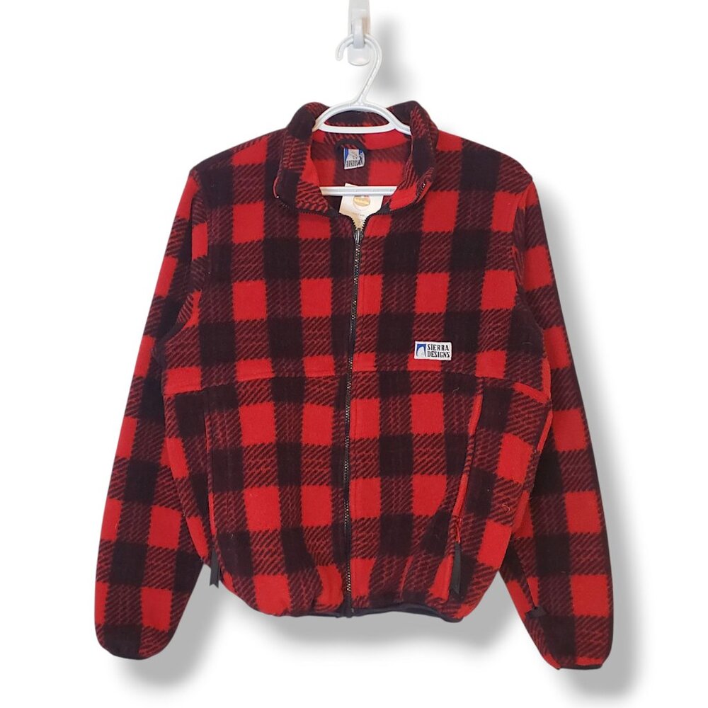 Men's Red and Black Plaid Fleece Jacket